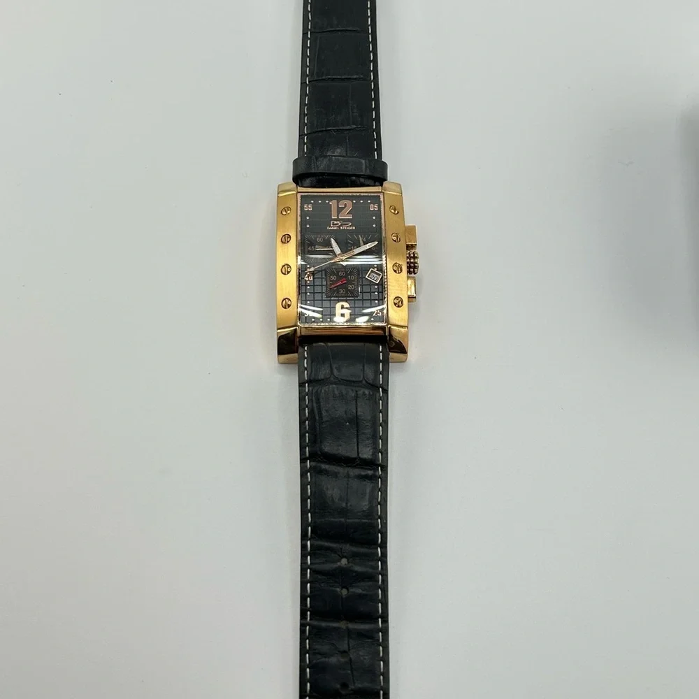 Daniel Steiger Valiant Rose Gold Men's Watch Black Leather Square #507
